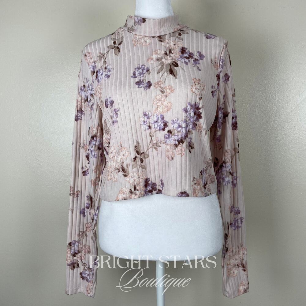 Rare Floral Cropped Mock Neck Ribbed Top Long Sleeve ASO Enid Sinclair Wednesday - Picture 5 of 11
